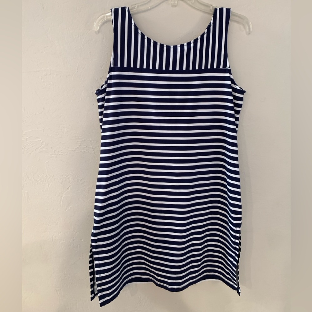 Tommy Bahama Navy White Striped Sleeveless Coastline Romper SPF 50 no tag med